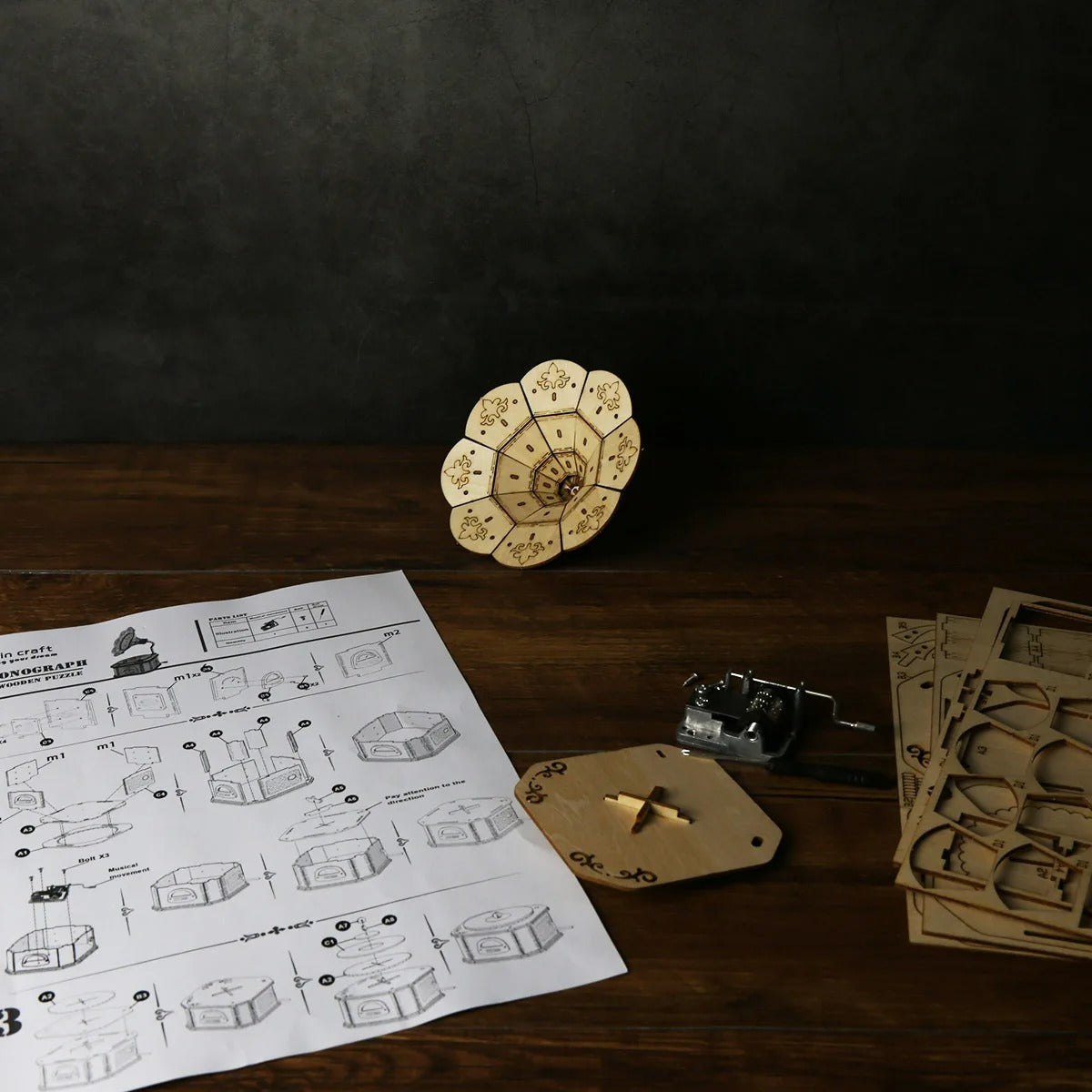 3D Ahşap Puzzle Gramafon